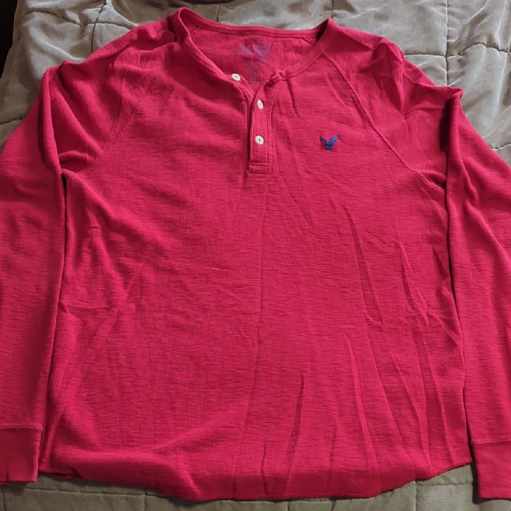 Men's Red American Eagle Henley Shirt